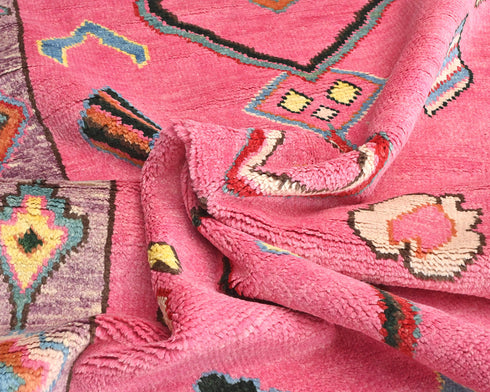 13 Feet Moroccan Pink Hand Woven Wool Runner Rug